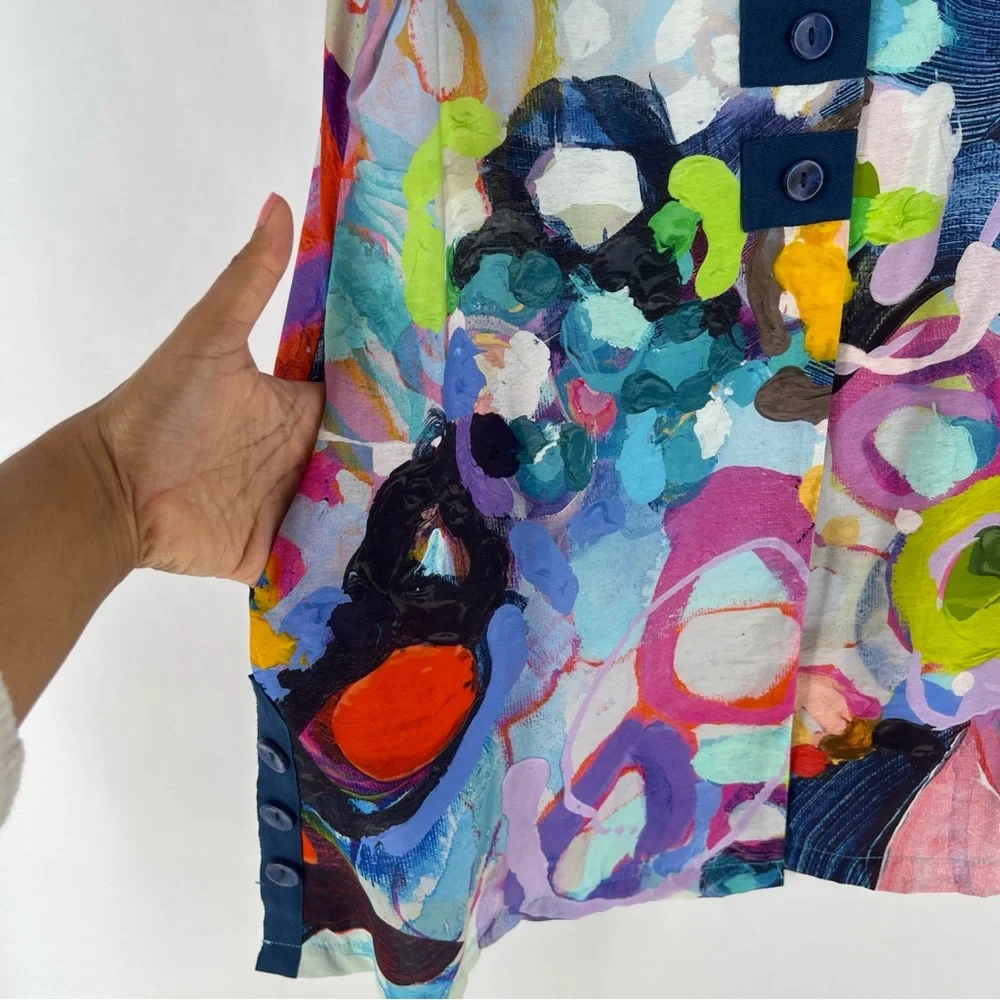 Claire Desjardins Colorful‎ Abstract Sleeveless Button Front Tunic Lagenlook - Picture 8 of 16